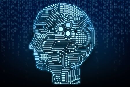 3d rendering artificial intelligence brain or circuit board in head shape side viewの写真素材