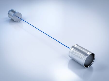 3d rendering tin can phone with blue string