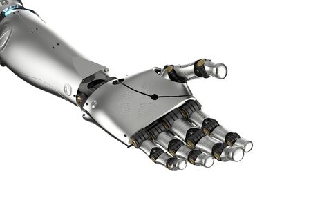 3d rendering metal cyborg arm isolated on whiteの写真素材