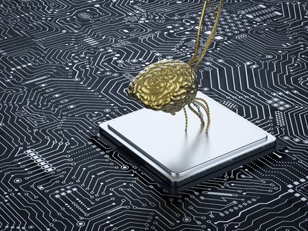 3d rendering ai brain with cpu on mainboard