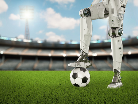 3d rendering humanoid robot with soccer ballの写真素材