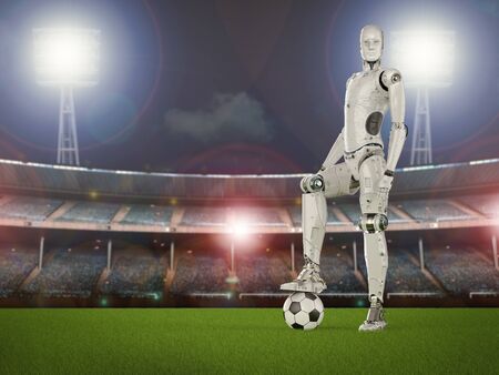 3d rendering humanoid robot with soccer ballの写真素材