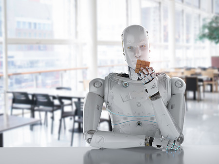 3d rendering humanoid robot playing cube puzzle
の写真素材