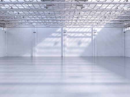 3d rendering empty factory interior with pendant lampsの写真素材