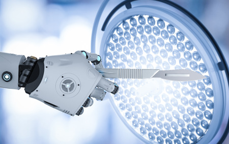 3d rendering robot hand holding scalpel or surgery knife 
の写真素材