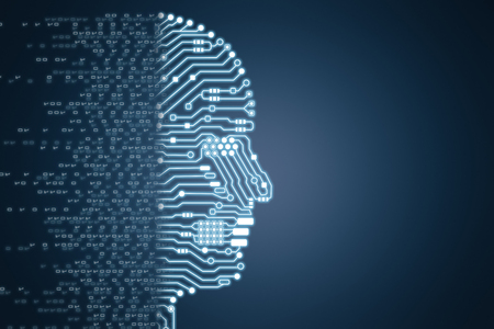 3d rendering robot with ai circuit brain and binary code