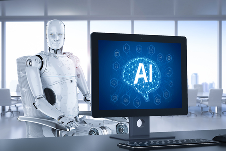 3d rendering computer control ai robot technology in officeの写真素材