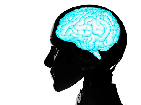 3d rendering robot with ai brain technologyの写真素材