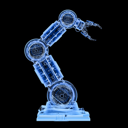 3d rendering x-ray robotic arm isolated on black backgroundの写真素材