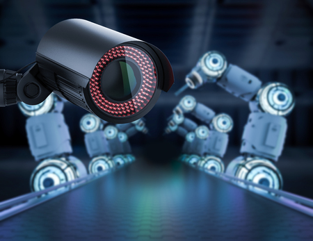 3d rendering security camera or surveillance camera in factory