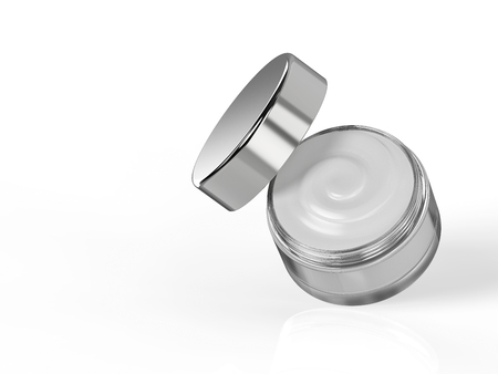 3d rendering cosmetic cream in open potの写真素材