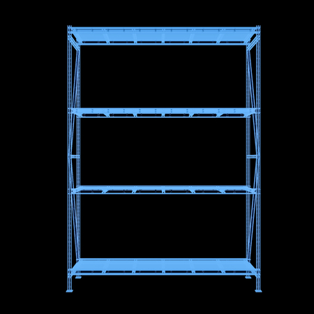 3d rendering empty warehouse rack x-ray isolated on blackの写真素材
