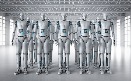 3d rendering robot assembly or group of cyborgsの写真素材