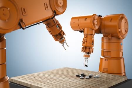 Machine learning concept with 3d rendering artificial Intelligence robot play goの写真素材