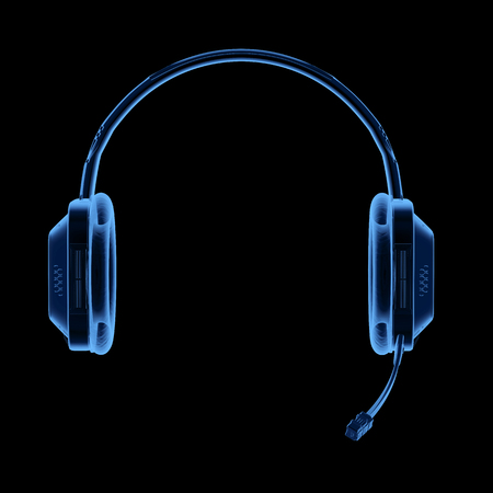 3d rendering x-ray headset or headphones with microphone isolated on blackの写真素材