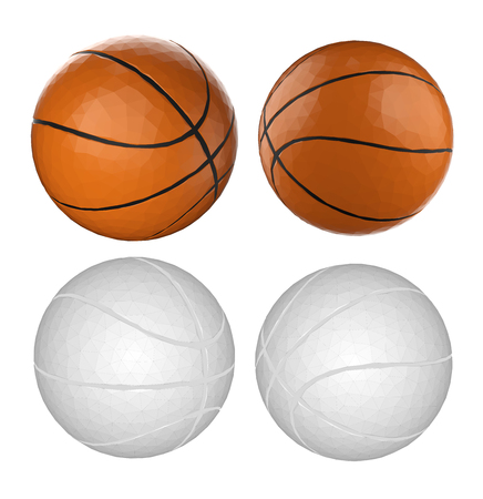 3d rendering polygonal basketball ball isolated on whiteの写真素材