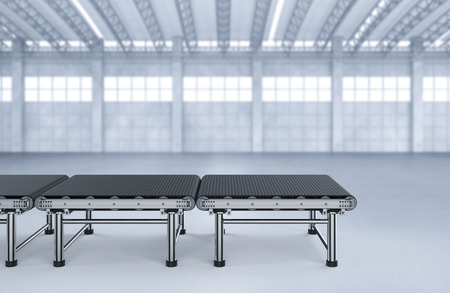 3d rendering empty conveyor belt in factory