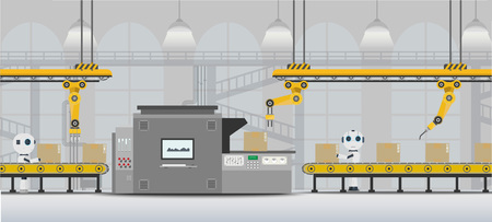 Automation factory concept with robot working flat design vector illustrationのイラスト素材