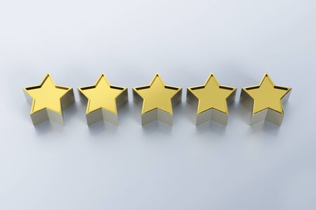 3d rendering golden five stars on grey background