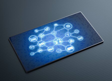Industrial technology concept with 3d rendering digital screen display industrial network connectionの写真素材