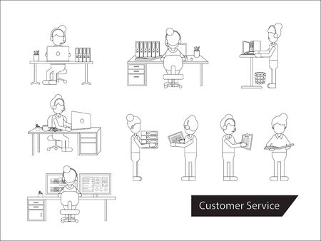 Set of customer service or operator process vector illustrationのイラスト素材