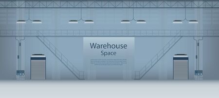 Warehouse interior banner with shutter door closed vector illustrationのイラスト素材
