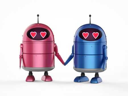 Automation matchmaker concept with 3d rendering android robot or artificial intelligence robot with cartoon character in loveの写真素材
