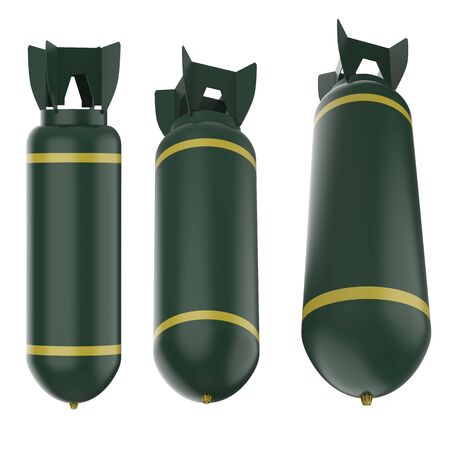 3d rendering set of missiles or nuclear bombs isolated on white 