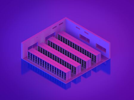3d rendering server room or data center interior isometric