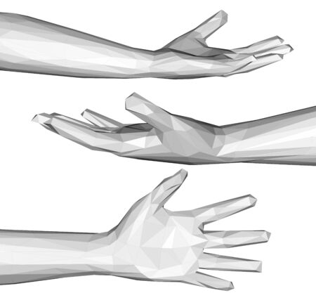 3d rendering set of polygonal hands isolated on whiteの写真素材