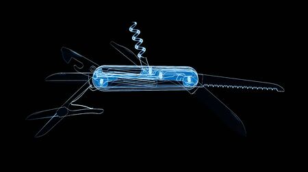 3d rendering x-ray pocket knives isolated on black