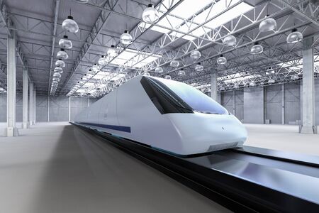 3d rendering high speed train in repair station