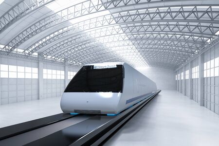 3d rendering high speed train in repair station