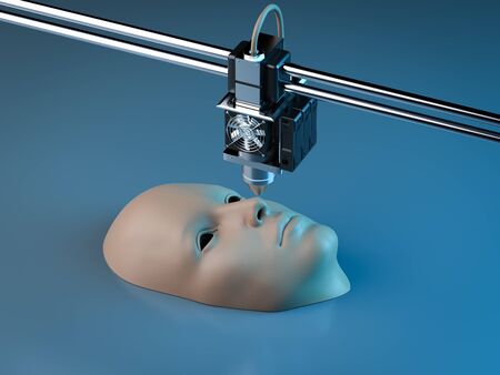 3d rendering 3d printer print human faceの写真素材