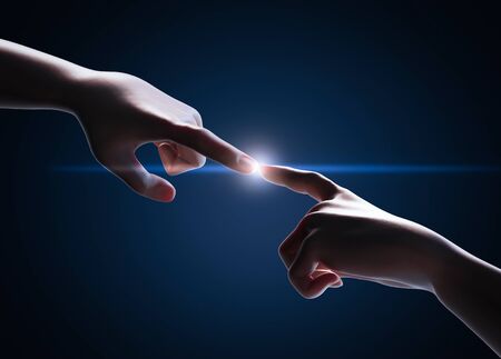 Connection concept with 3d rendering human finger connect another