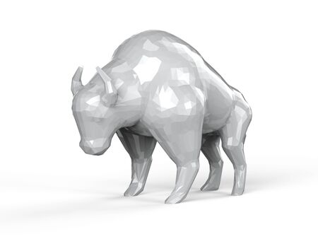 3d rendering whit polygonal bull on white backgroundの写真素材