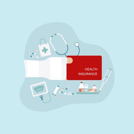 Health insurance concept with hand hold insurance card vector illustrationのイラスト素材