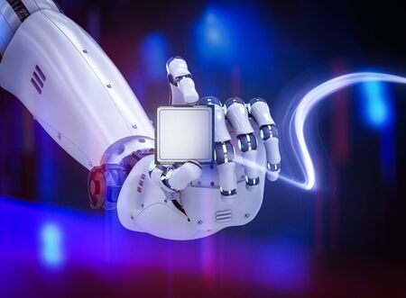 3d rendering cyborg hand holding cpu chip