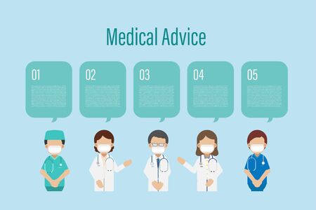 Medical advice infographic with doctors and speech bubble flat design vector illustrationのイラスト素材
