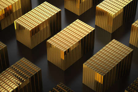 3d rendering heap of gold shiny bullion
