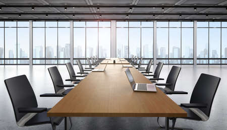 3d rendering empty office space or workspace with computer notebook