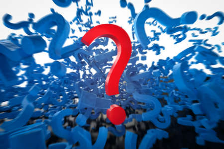3d rendering blue question mark with red question markの写真素材