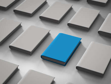 Leadership concept with 3d rendering blue book among white bookの写真素材