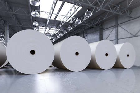 3d rendering white large paper rolls in factoryの写真素材