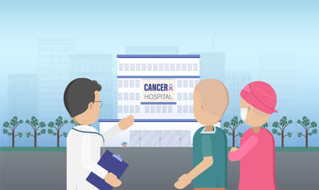 Cancer hospital with doctor and patients flat design vector illustrationのイラスト素材