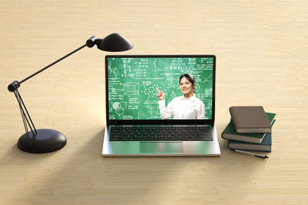 Online education with teacher teach on 3d rendering computer notebookの写真素材