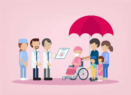 Cancer insurance concept with patient and doctor  illustrationのイラスト素材
