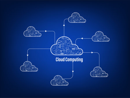 Cloud computing technology with icons on blue background vector illustrationのイラスト素材