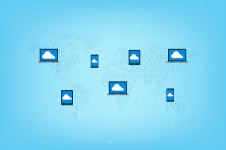 Cloud computing technology with icons on binary world map vector illustrationのイラスト素材