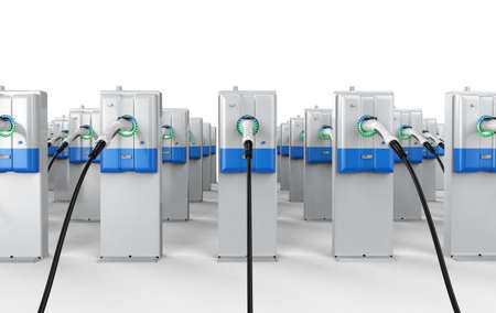 3d rendering group of EV charging stations or electric vehicle recharging stations